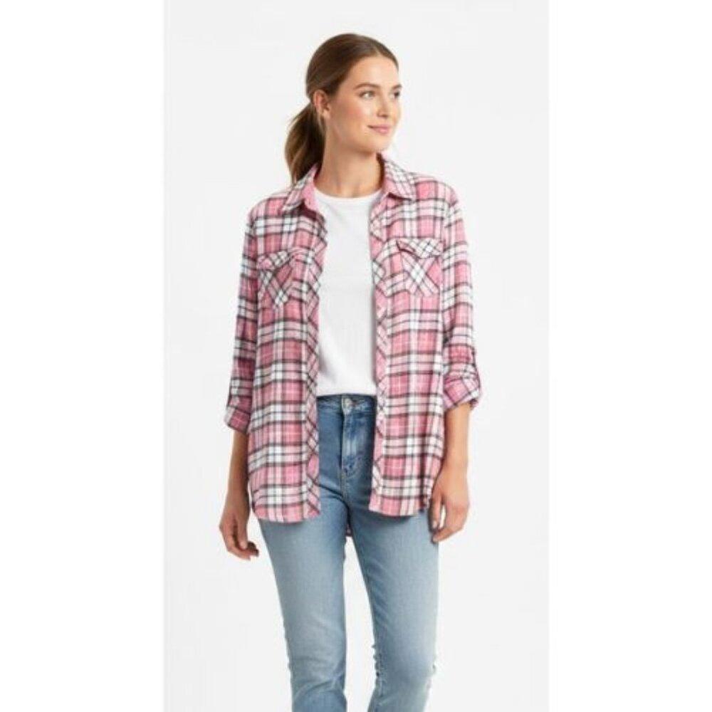 Authentic Pink Plaid Shirt Original Weatherproof Vintage Long Sleeve Women's